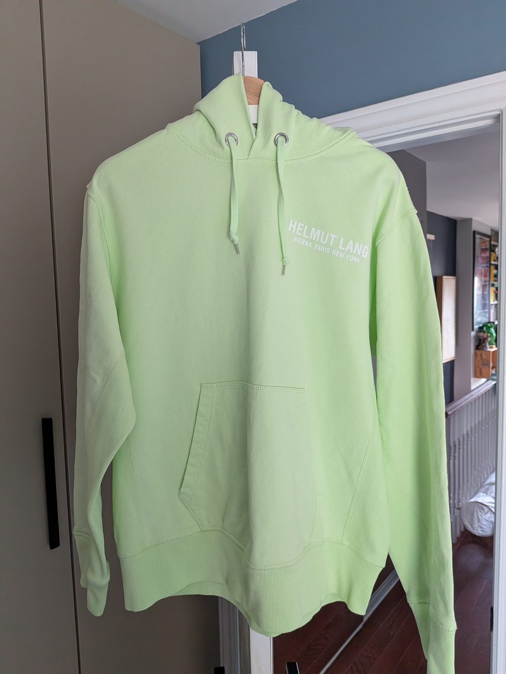 Helmut Lang Men         Green Logo Hoodie